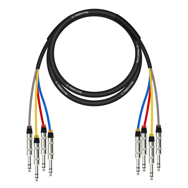 Phenyx Pro 4-Channel TRS Cable, 6 Ft Snake Cord, TRS Patch Wire, Balanced 1/4-Inch Cable, Color-Coded, 4-in-1 Design, 1/4" Audio Cord w/24 AWG OFC Copper (PCBL-QR4IN1-6) - Image 1